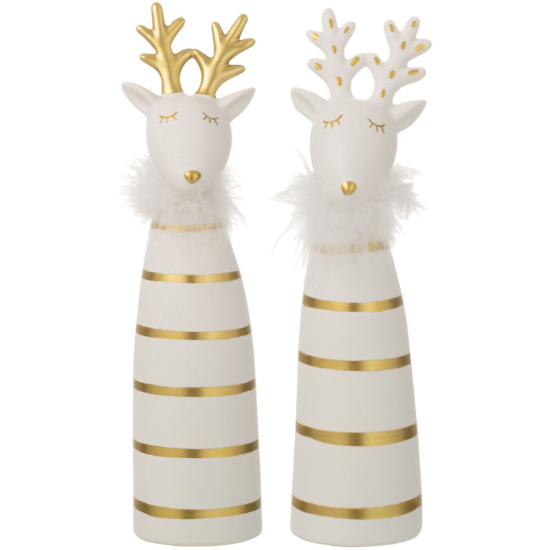 Décoration de Noël Élan 25 cm en Céramique Blanc Doré Motif lignes (Lot de 2) - 1
