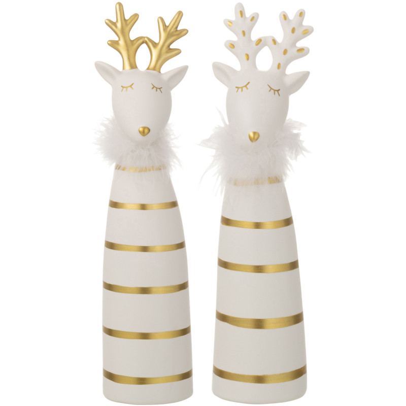 Décoration de Noël Élan 35 cm en Céramique Blanc Doré Motif lignes (Lot de 2) - 1
