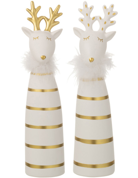 Décoration de Noël Élan 35 cm en Céramique Blanc Doré Motif lignes (Lot de 2) - 1