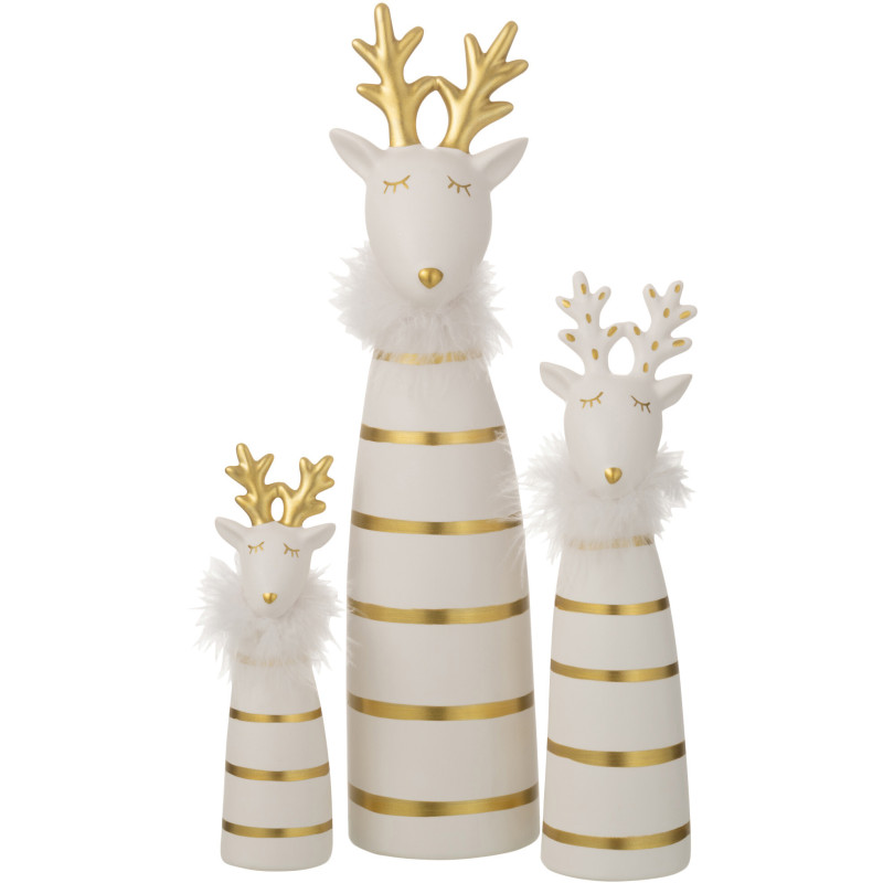 Décoration de Noël Élan 35 cm en Céramique Blanc Doré Motif lignes (Lot de 2) - 2
