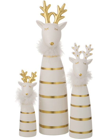 Décoration de Noël Élan 35 cm en Céramique Blanc Doré Motif lignes (Lot de 2) - 2