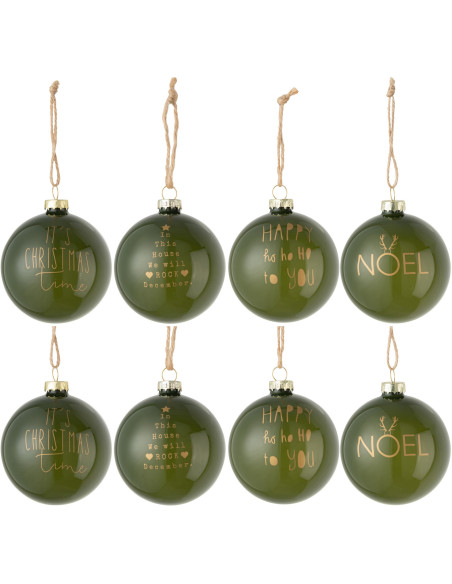 Boule de Noël avec message en Verre Vert (Lot de 8) - 1