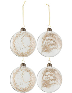 Boule de Noël Plate en Verre Transparent Pampas séchées Naturel (Lot de 4) - 1