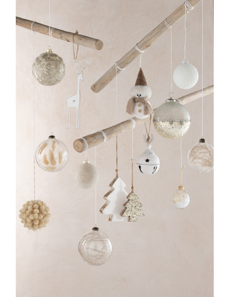 Boule de Noël Plate en Verre Transparent Pampas séchées Naturel (Lot de 4) - 2