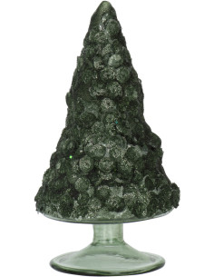 Décoration sur pied Sapin de Noël 10 cm en Verre Vert foncé Effet givré - 1