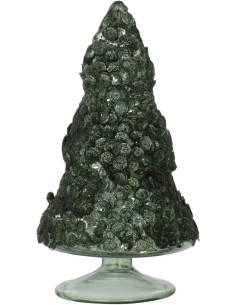 Décoration sur pied Sapin de Noël 15 cm en Verre Vert foncé Effet givré - 1
