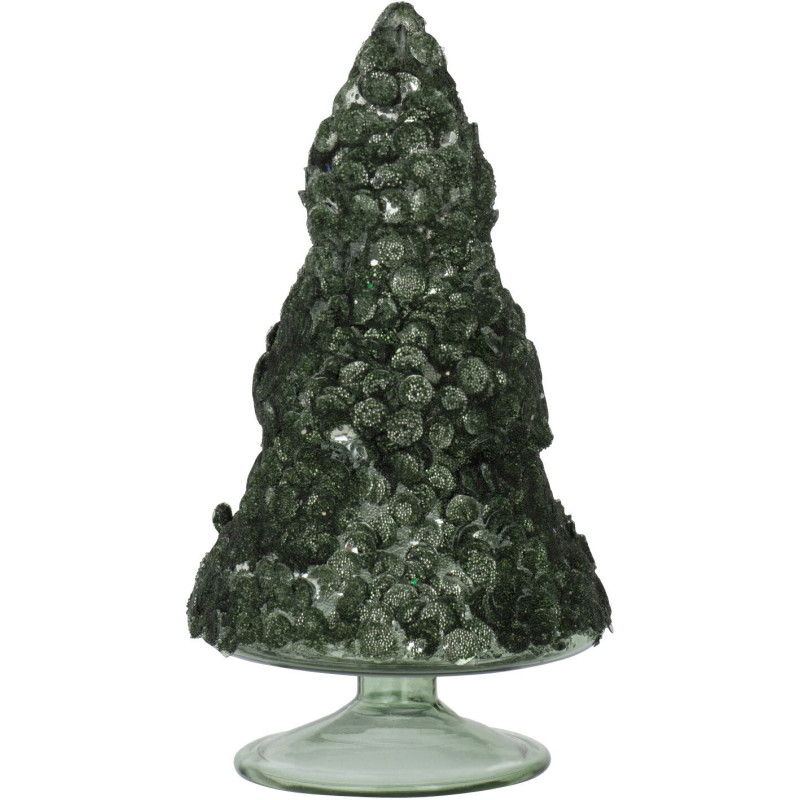 Décoration sur pied Sapin de Noël 15 cm en Verre Vert foncé Effet givré - 1