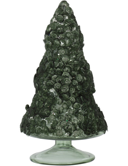 Décoration sur pied Sapin de Noël 15 cm en Verre Vert foncé Effet givré - 1