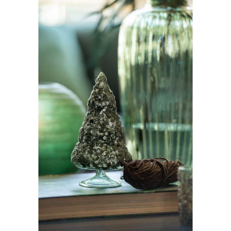 Décoration sur pied Sapin de Noël 15 cm en Verre Vert foncé Effet givré - 2