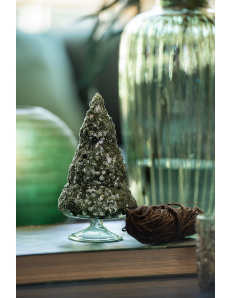 Décoration sur pied Sapin de Noël 15 cm en Verre Vert foncé Effet givré - 2