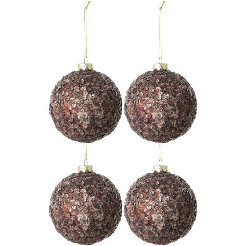 Boule de Noël en Verre Marron foncé Avec sequins (Lot de 4) - 1
