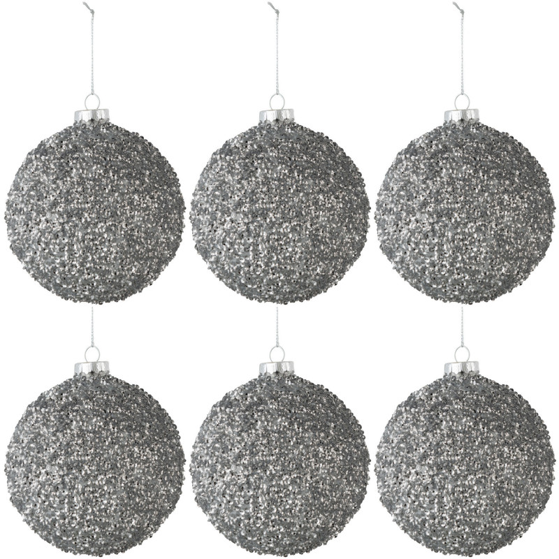 Boule de Noël en Verre fumé Gris Avec sequins (Lot de 6) - 1