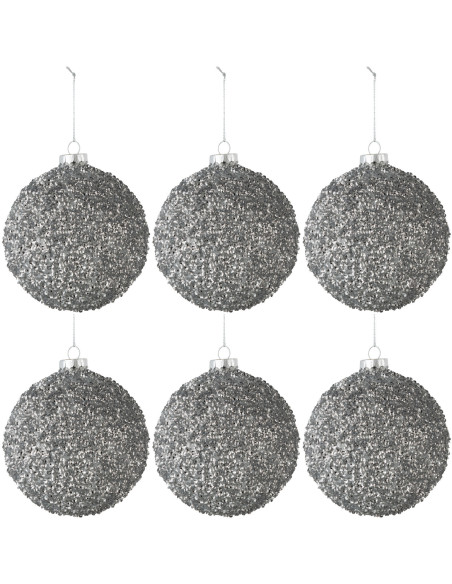 Boule de Noël en Verre fumé Gris Avec sequins (Lot de 6) - 1