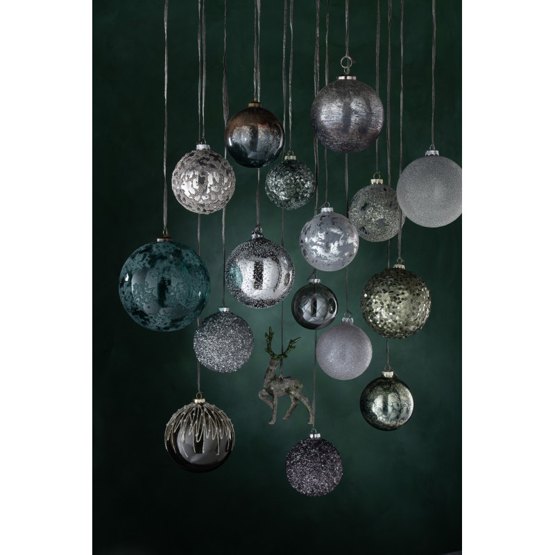 Boule de Noël en Verre fumé Gris Avec sequins (Lot de 6) - 2