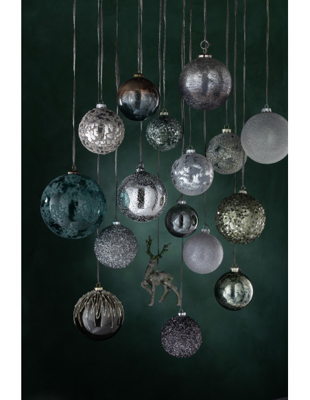 Boule de Noël en Verre fumé Gris Avec sequins (Lot de 6) - 2