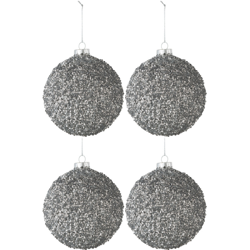 Boule de Noël en Verre fumé Gris Avec sequins (Lot de 4) - 1