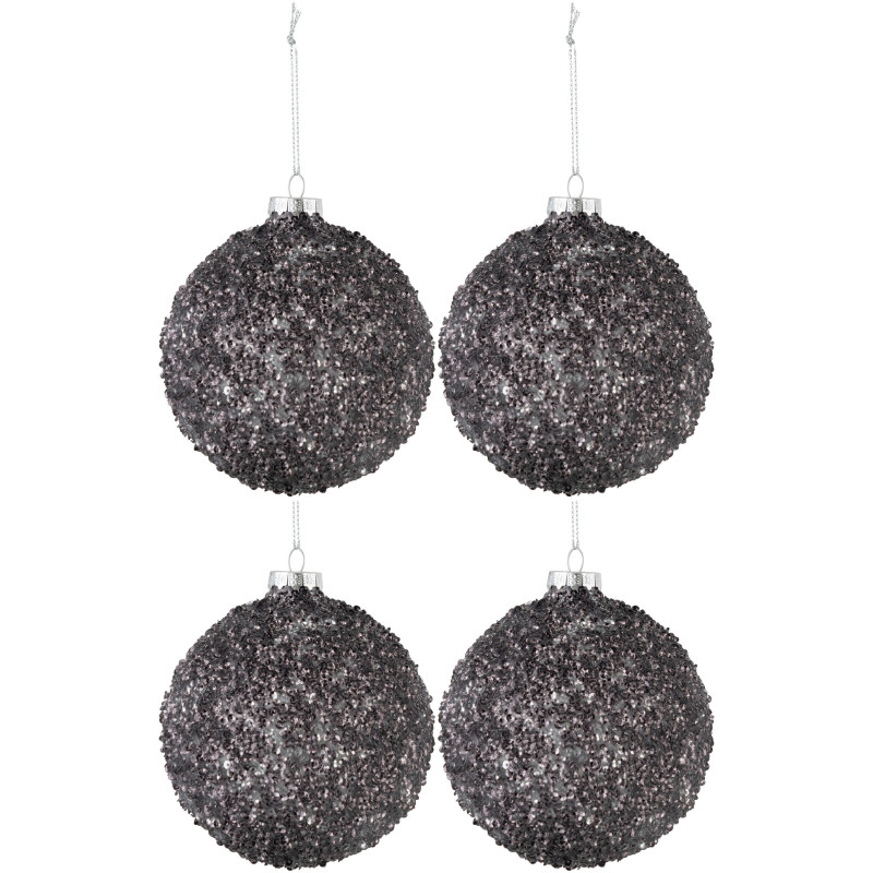 Boule de Noël en Verre Gris anthracite Avec sequins (Lot de 4) - 1