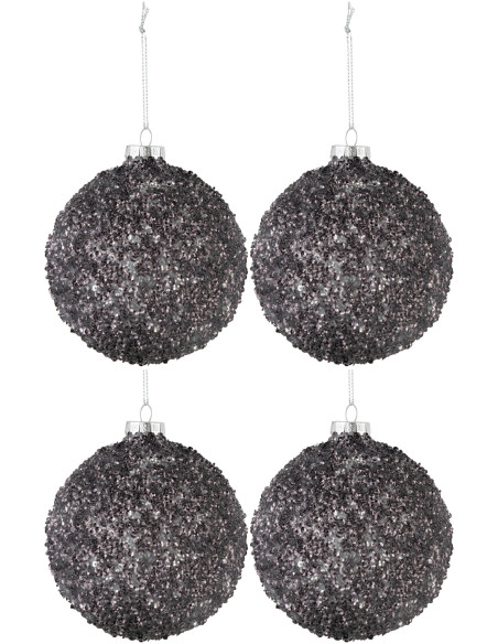 Boule de Noël en Verre Gris anthracite Avec sequins (Lot de 4) - 1