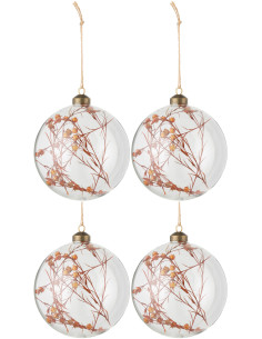 Boule de Noël XL en Verre Transparent Fleur séchée Orange (Lot de 4) - 1