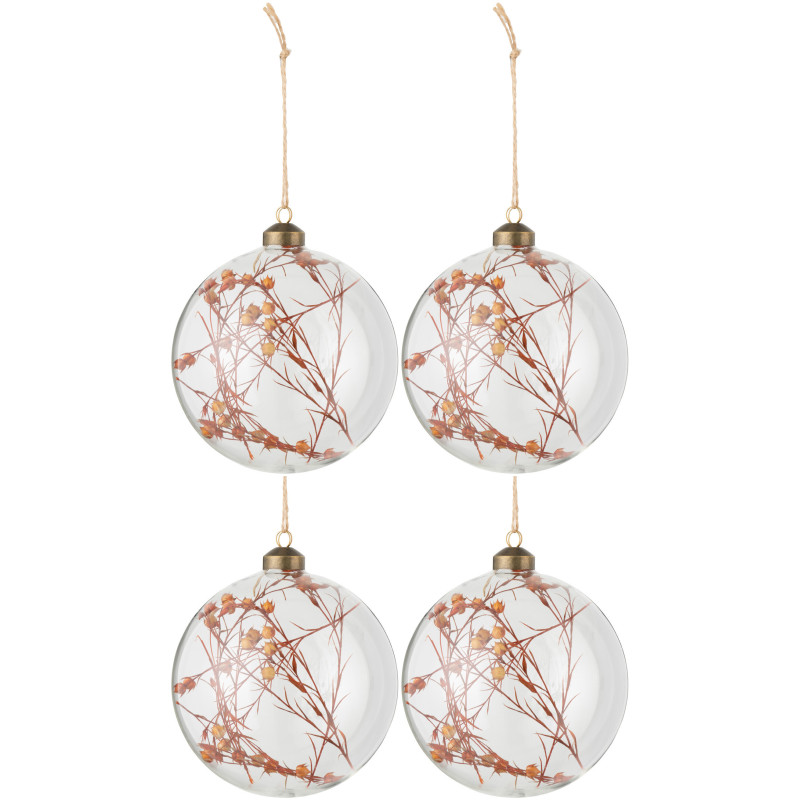 Boule de Noël XL en Verre Transparent Fleur séchée Orange (Lot de 4) - 1