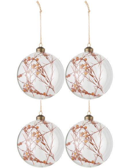Boule de Noël XL en Verre Transparent Fleur séchée Orange (Lot de 4) - 1