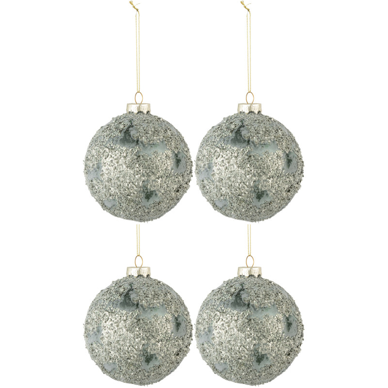 Boule de Noël en Verre Gris Vert Avec pierres fines (Lot de 4) - 1
