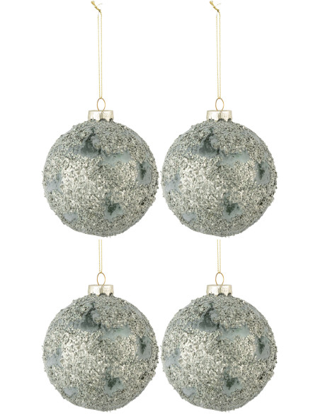 Boule de Noël en Verre Gris Vert Avec pierres fines (Lot de 4) - 1