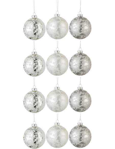 Boule de Noël en Verre Argenté Effet vieilli (Lot de 12) - 1