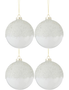 Boule de Noël en Verre Transparent Blanc Effet givré (Lot de 4) - 1