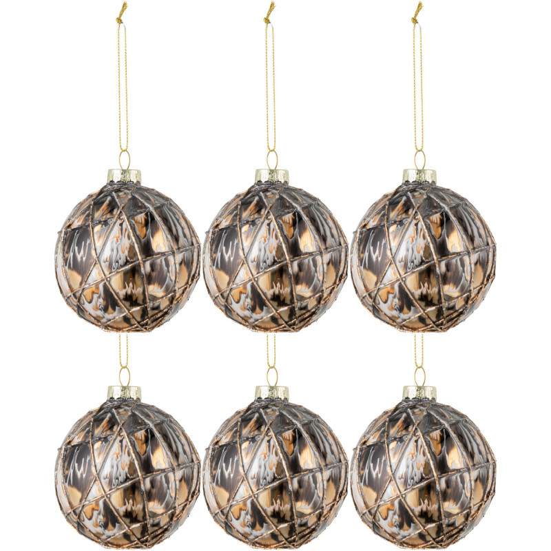 Boule de Noël en Verre Bronze Noir Motif cordes (Lot de 6) - 1