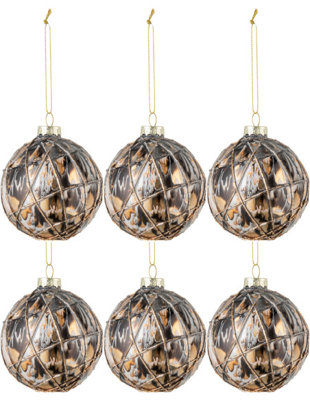 Boule de Noël en Verre Bronze Noir Motif cordes (Lot de 6) - 1