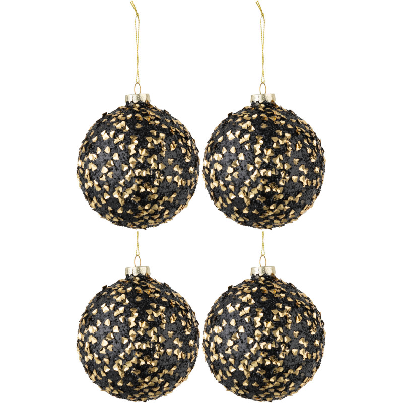 Boule de Noël en Verre Noir Doré Avec paillettes (Lot de 4) - 1