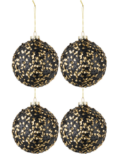 Boule de Noël en Verre Noir Doré Avec paillettes (Lot de 4) - 1