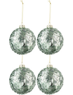 Boule de Noël en Verre Vert menthe Avec pailettes (Lot de 4) - 1
