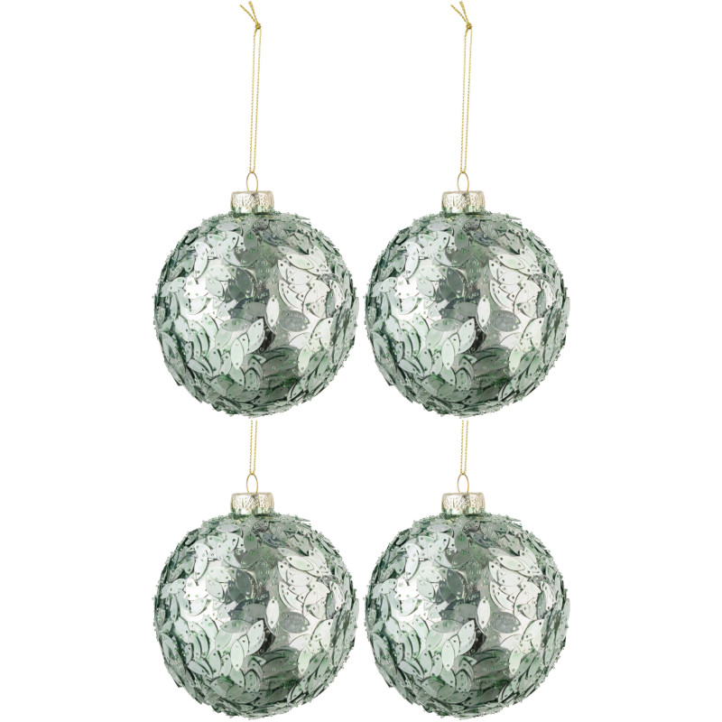 Boule de Noël en Verre Vert menthe Avec pailettes (Lot de 4) - 1