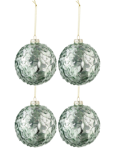 Boule de Noël en Verre Vert menthe Avec pailettes (Lot de 4) - 1