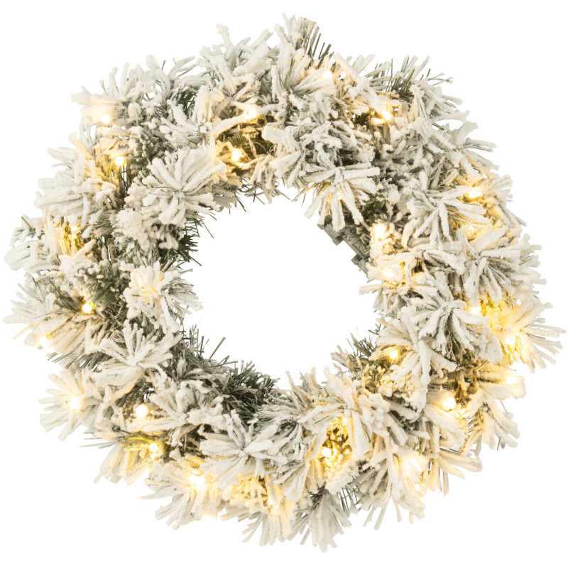Couronne de Noël lumineuse Led 45 cm en Plastique Vert Blanc - 2