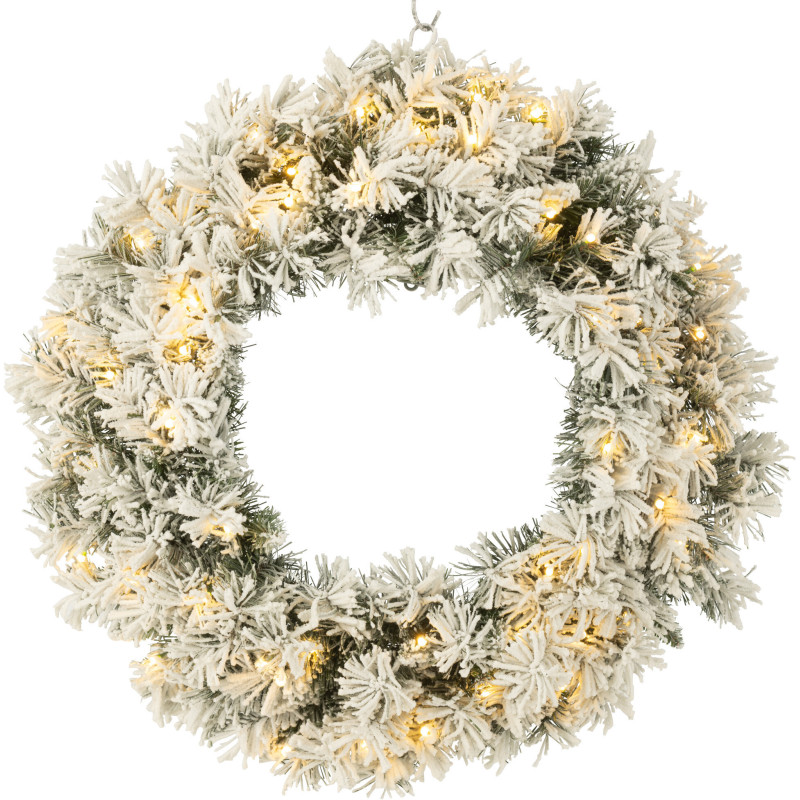 Couronne de Noël lumineuse Led XL 60 cm en Plastique Vert Blanc - 2