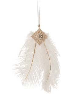 Suspension de Noël XL en Plume Blanc Avec Strass et Perles - 1