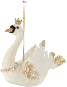 Suspension de Noël XL Cygne en Velours Blanc Doré Avec paillettes - 1