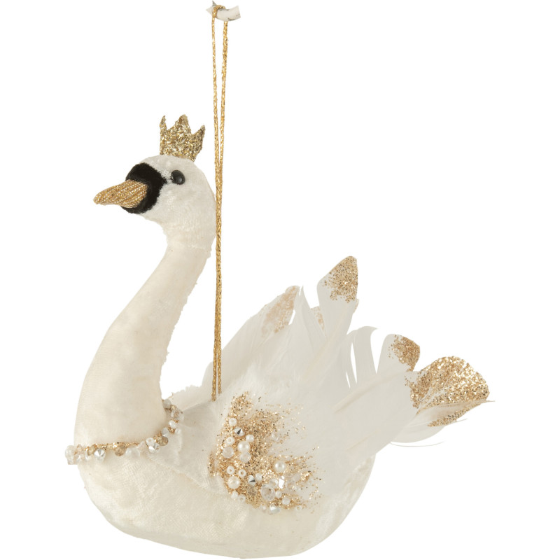 Suspension de Noël XL Cygne en Velours Blanc Doré Avec paillettes - 1