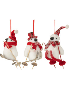 Suspension de Noël XL Pingouins à ski en Polymousse Polyester Rouge Blanc (Lot de 3) - 1