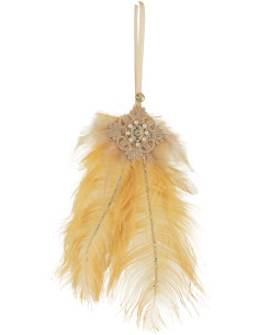 Suspension de Noël XL en Plume Ocre Avec Strass et Perles - 1