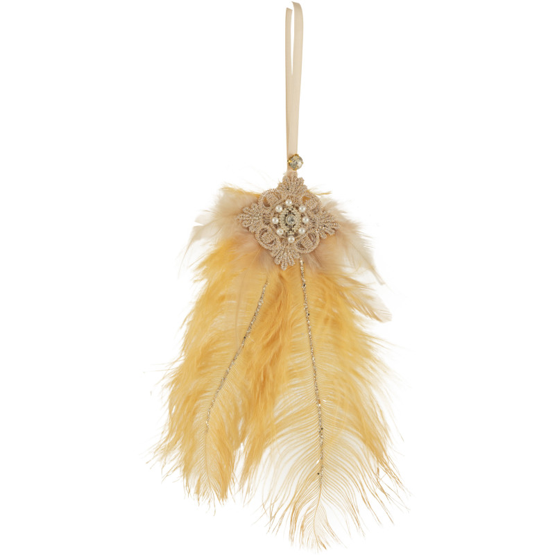 Suspension de Noël XL en Plume Ocre Avec Strass et Perles - 1