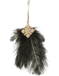 Suspension de Noël XL en Plume Noir Avec Strass et Perles - 1