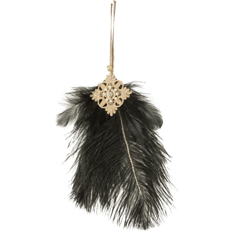 Suspension de Noël XL en Plume Noir Avec Strass et Perles - 1