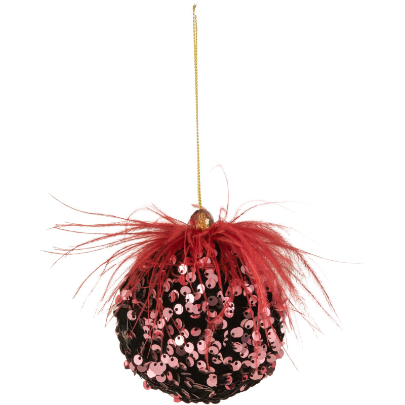 Boule de Noël en Polymousse Noir Plume Bordeaux Avec sequins - 1