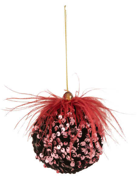 Boule de Noël en Polymousse Noir Plume Bordeaux Avec sequins - 1