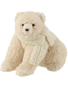 Décoration de Noël Ours polaire assis avec écharpe en Polyester Blanc - 1