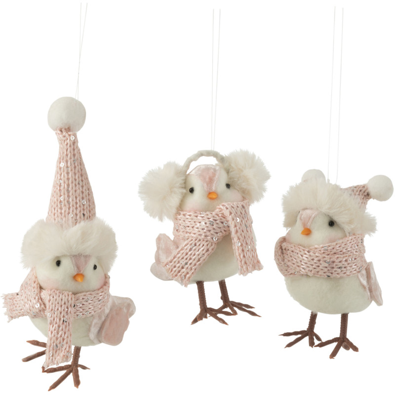 Suspension de Noël Oiseau en Polyester Rose (Lot de 3) - 1